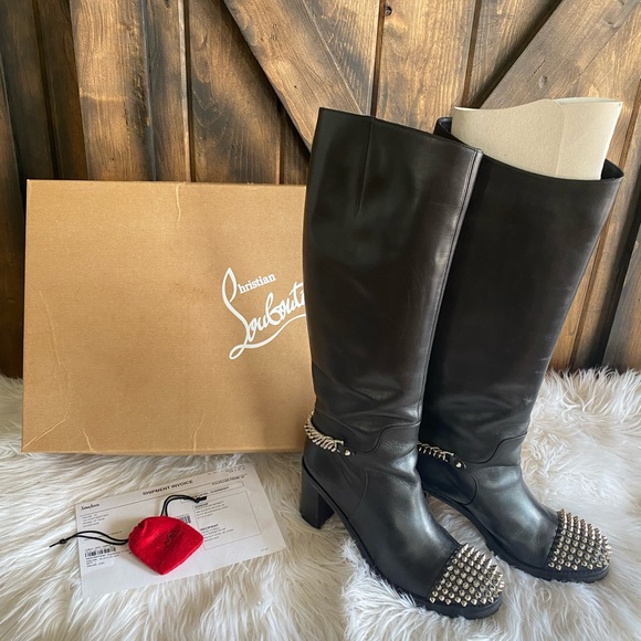 Christian Louboutin Shoes - SOLD❤️Christian Louboutin Napaleona Spiked-Toe Red Knee Bl boots leather